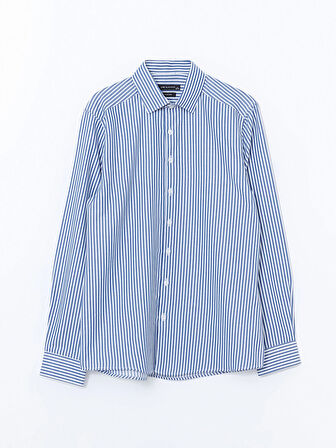 LCWAIKIKI Formal Lacivert Slim Fit Uzun Kollu Çizgili Poplin Erkek Gömlek