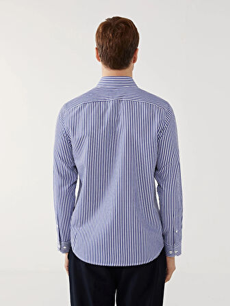 LCWAIKIKI Formal Lacivert Slim Fit Uzun Kollu Çizgili Poplin Erkek Gömlek