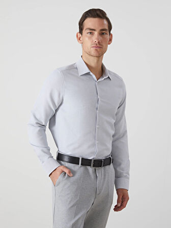LCWAIKIKI Formal GRİ Slim Fit Uzun Kollu Armürlü Erkek Gömlek