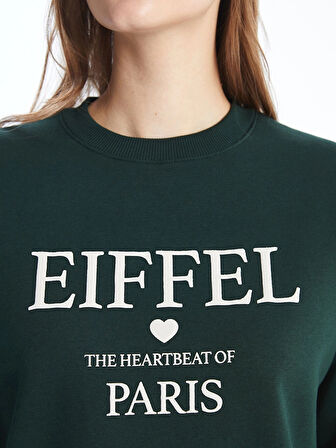 LCW Modest Yeşil Bisiklet Yaka Baskılı Oversize Kadın Sweatshirt Tunik