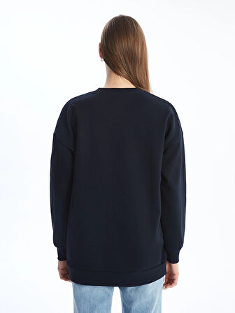 LCW Modest Lacivert Bisiklet Yaka Baskılı Oversize Kadın Sweatshirt Tunik