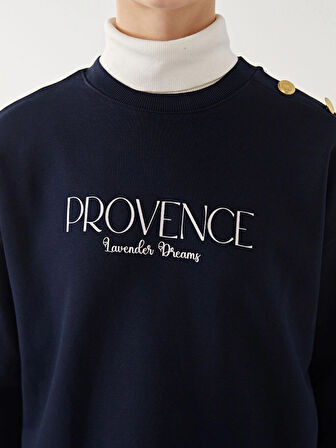 LCW Modest Lacivert Bisiklet Yaka Baskılı Kadın Kalın Sweatshirt Tunik