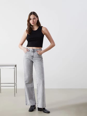 LCW Jeans GRİ Wideleg Kadın Jean Pantolon