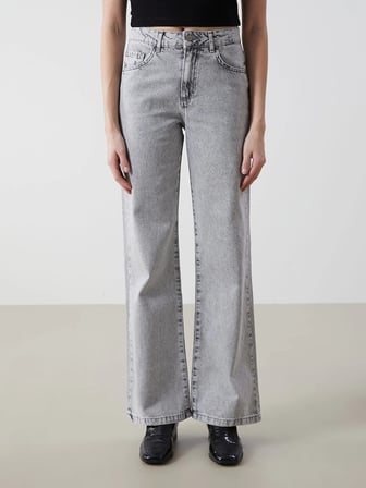 LCW Jeans GRİ Wideleg Kadın Jean Pantolon