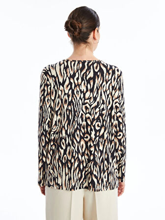 LCW Grace Bej Bisiklet Yaka Desenli Kadın Tişört