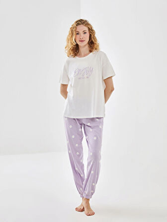 LCW Young LİLA Bisiklet Yaka Baskılı Kadın Pijama Takımı