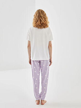 LCW Young LİLA Bisiklet Yaka Baskılı Kadın Pijama Takımı