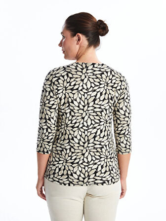 LCW Grace Siyah Bisiklet Yaka Desenli Kadın Tişört