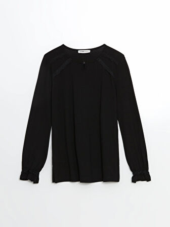 LCW Grace Siyah Bisiklet Yaka Dantel Detaylı Kadın Bluz