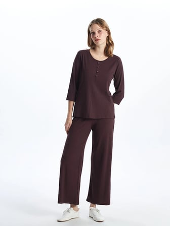 LCWAIKIKI Basic Mürdüm Beli Lastikli Geniş Paça Kadın Pantolon