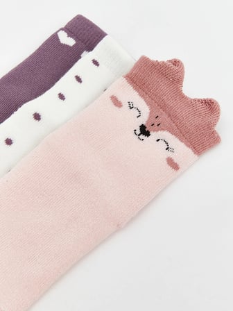 LCW baby Pembe Baskılı Kız Bebek Soket Çorap 3'lü