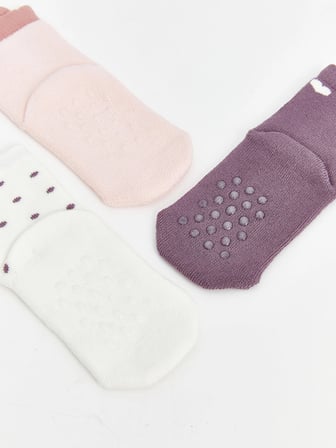 LCW baby Pembe Baskılı Kız Bebek Soket Çorap 3'lü