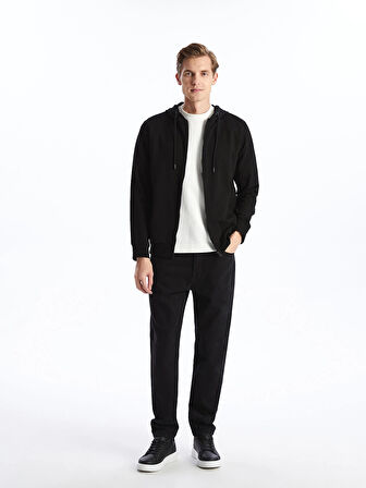 LCWAIKIKI Basic Siyah Kapüşonlu Uzun Kollu Erkek Fermuarlı Sweatshirt