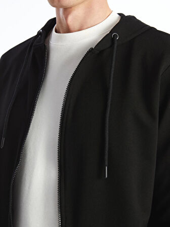 LCWAIKIKI Basic Siyah Kapüşonlu Uzun Kollu Erkek Fermuarlı Sweatshirt