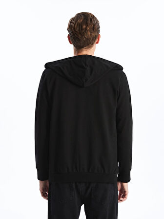 LCWAIKIKI Basic Siyah Kapüşonlu Uzun Kollu Erkek Fermuarlı Sweatshirt