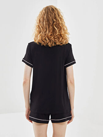 LCW DREAM Siyah Gömlek Yaka Kadın Şortlu Pijama Takımı