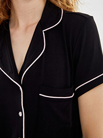 LCW DREAM Siyah Gömlek Yaka Kadın Şortlu Pijama Takımı