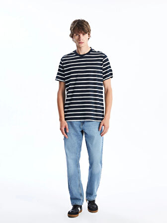 XSIDE EKRU Bisiklet Yaka Kısa Kollu Çizgili Penye Erkek Tişört