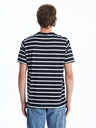 XSIDE EKRU Bisiklet Yaka Kısa Kollu Çizgili Penye Erkek Tişört