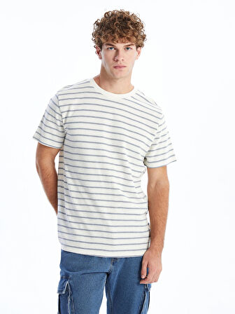 XSIDE İNDİGO Bisiklet Yaka Kısa Kollu Çizgili Penye Erkek Tişört