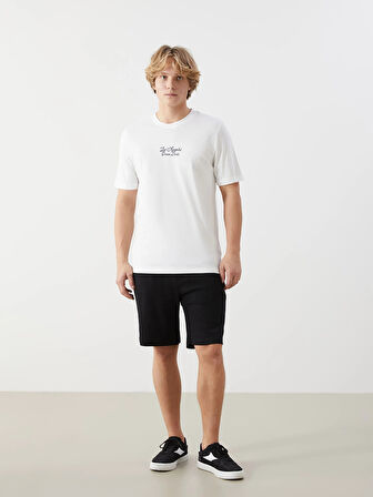 XSIDE Ekru Bisiklet Yaka Kısa Kollu Baskılı Penye Erkek Tişört