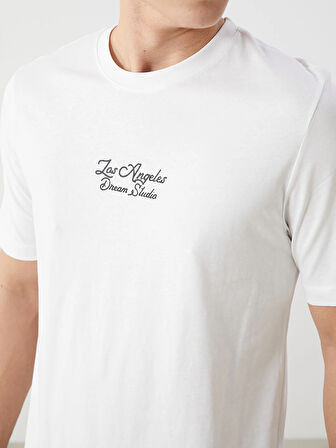 XSIDE Ekru Bisiklet Yaka Kısa Kollu Baskılı Penye Erkek Tişört