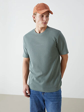 XSIDE Yeşil Bisiklet Yaka Kısa Kollu Baskılı Erkek Tişört