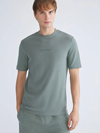 XSIDE Yeşil Bisiklet Yaka Kısa Kollu Baskılı Erkek Tişört