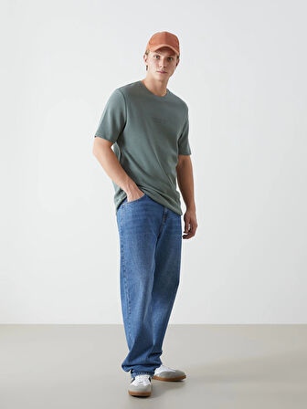 XSIDE Yeşil Bisiklet Yaka Kısa Kollu Baskılı Erkek Tişört