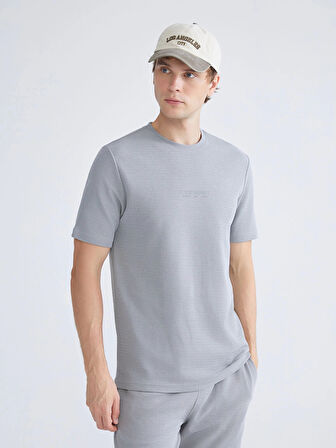 XSIDE Gri Bisiklet Yaka Kısa Kollu Baskılı Erkek Tişört