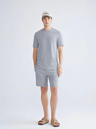 XSIDE Gri Bisiklet Yaka Kısa Kollu Baskılı Erkek Tişört