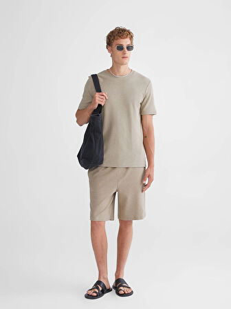 XSIDE Bej Bisiklet Yaka Kısa Kollu Baskılı Erkek Tişört