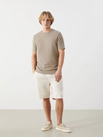 XSIDE Bej Bisiklet Yaka Kısa Kollu Baskılı Erkek Tişört