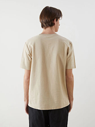 XSIDE Bej Bisiklet Yaka Nakışlı Erkek Tişört