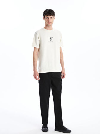 XSIDE Bej Bisiklet Yaka Kısa Kollu Baskılı Erkek Tişört