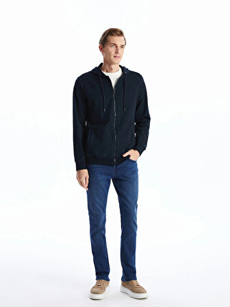 LCWAIKIKI Basic Lacivert Kapüşonlu Uzun Kollu Erkek Fermuarlı Sweatshirt