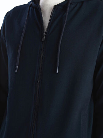 LCWAIKIKI Basic Lacivert Kapüşonlu Uzun Kollu Erkek Fermuarlı Sweatshirt