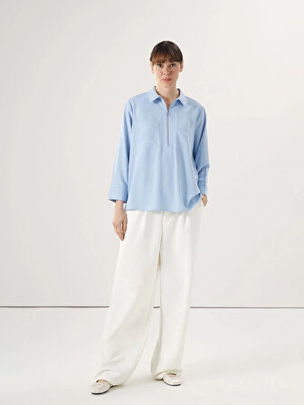 LCWAIKIKI Classic MAVİ Gömlek Yaka Aerobin Kadın Bluz