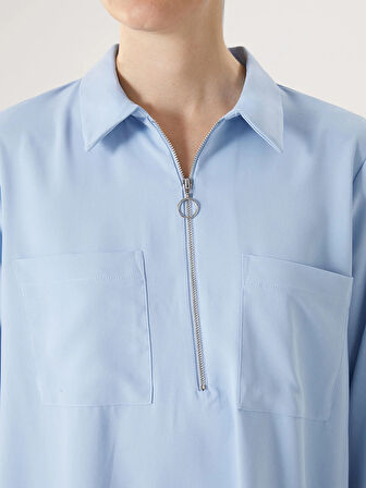 LCWAIKIKI Classic MAVİ Gömlek Yaka Aerobin Kadın Bluz