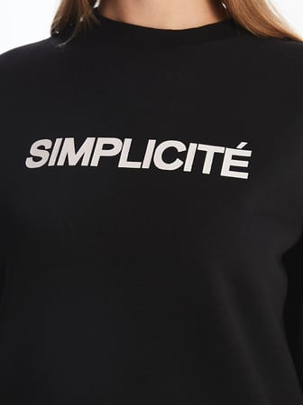 LCW Modest Siyah Bisiklet Yaka Baskılı Kadın Kalın Sweatshirt Tunik