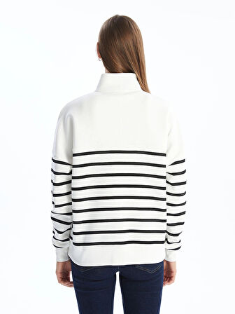 LCW Modest Siyah Dik Yaka Çizgili Kadın Sweatshirt Tunik