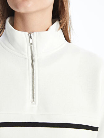 LCW Modest Siyah Dik Yaka Çizgili Kadın Sweatshirt Tunik