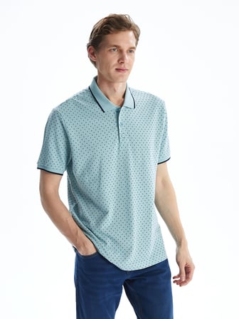 LCWAIKIKI Classic YEŞİL Polo Yaka Kısa Kollu Desenli Pike Erkek Tişört