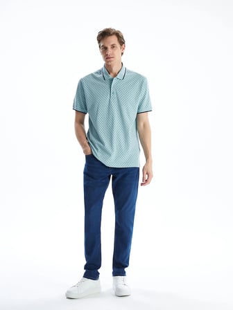 LCWAIKIKI Classic YEŞİL Polo Yaka Kısa Kollu Desenli Pike Erkek Tişört