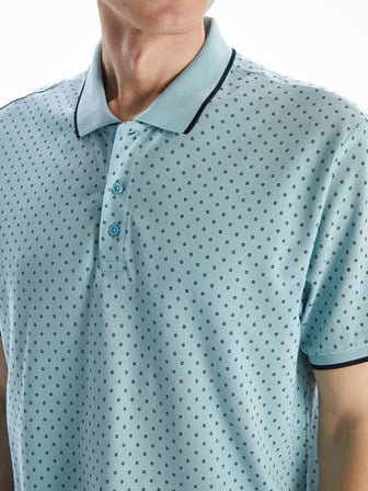 LCWAIKIKI Classic YEŞİL Polo Yaka Kısa Kollu Desenli Pike Erkek Tişört
