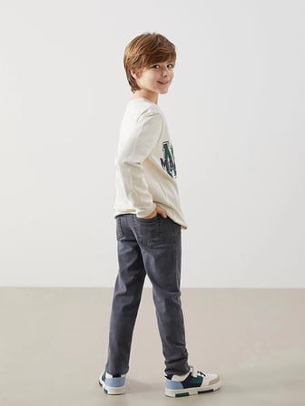 LCW Kids GRİ Beli Ayarlanabilir Lastikli Erkek Çocuk Jean Pantolon