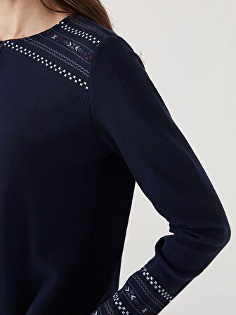 LCW Grace LACİVERT Bisiklet Yaka Desenli Kadın Bluz