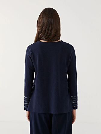 LCW Grace LACİVERT Bisiklet Yaka Desenli Kadın Bluz