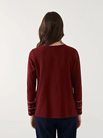 LCW Grace BORDO Bisiklet Yaka Desenli Kadın Bluz