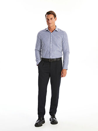 LCWAIKIKI Formal Lacivert Slim Fit Uzun Kollu Çizgili Poplin Erkek Gömlek